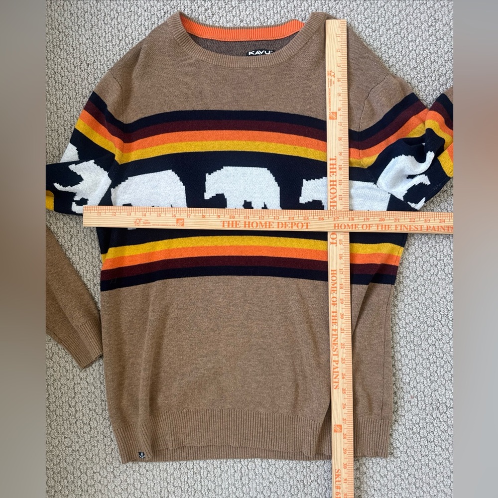 KAVU Highline Brown Sweater Bear Print Orange and Yellow Accents MEN'S Large - Picture 5 of 5